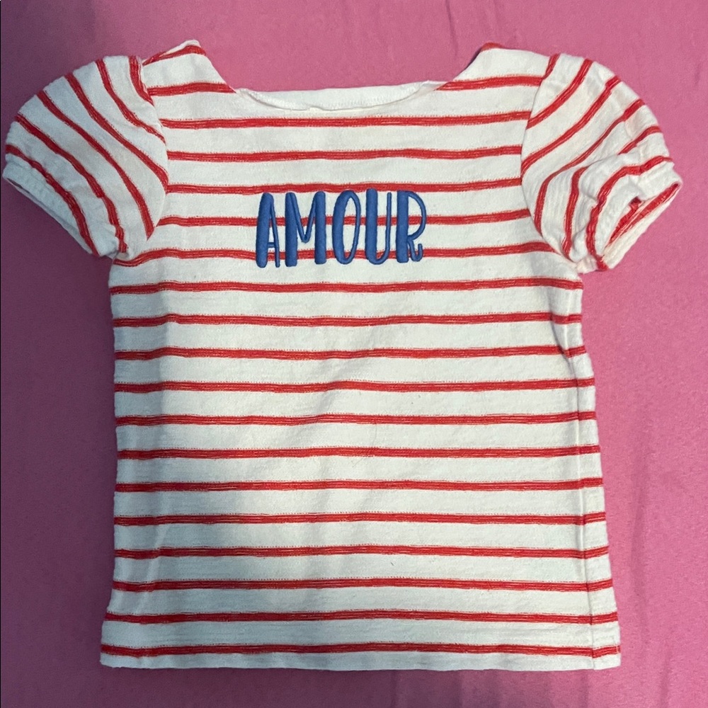 Janie and Jack Red and White Striped Tee with Blue 'Amour'